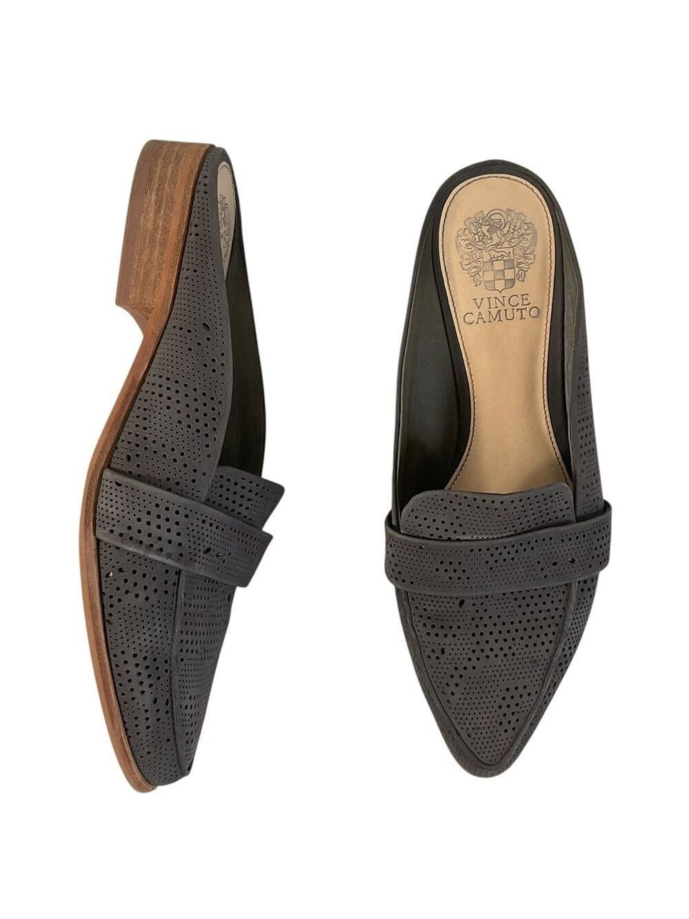 Vince Camuto Kaylana Perforated Leather Gray Loafer Mules Size 7.5